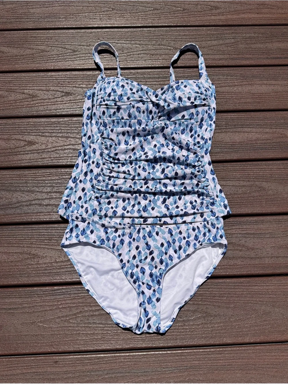Blue White Nip Tuck Leaf-Print Two-Piece Swim Set